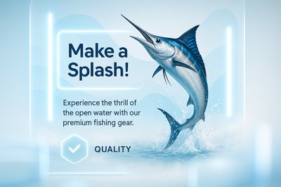 Promotional Graphic for Fishing Gear Featuring a Swordfish