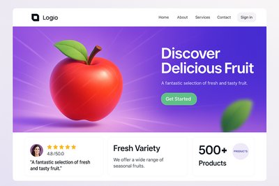 Dynamic Landing Page Design Featuring a 3D Apple Illustration