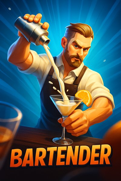 Dynamic Bartender Mixing Cocktails in Vibrant Scene