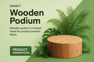 Wooden Podium for Product Presentation in Tropical Forest Setting