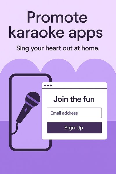Karaoke App Promotion Graphic with Signup Call-to-Action