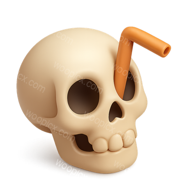 3D Skull with Orange Straw Icon in Isometric View