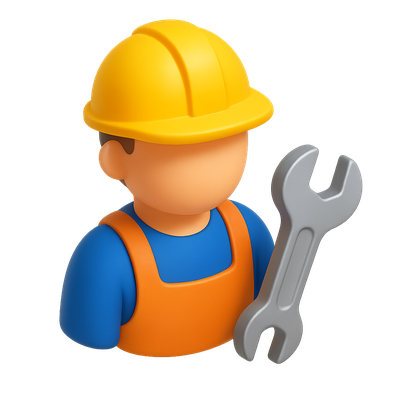 3D Worker Icon with Hard Hat and Wrench