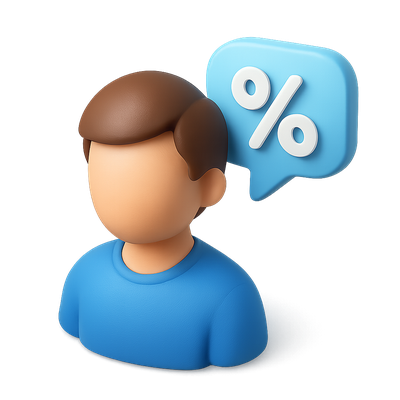 3D Chat Icon Featuring Person and Percentage Symbol