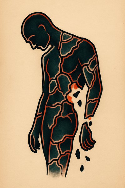 Classic Tattoo Silhouette with Cracking Effect