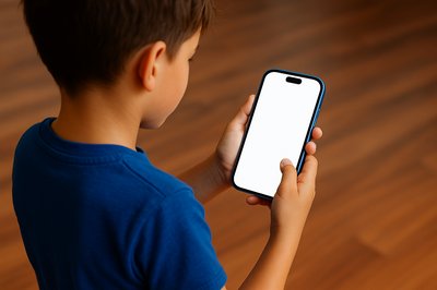 Child Holding a Blue Phone in a Dynamic Setting