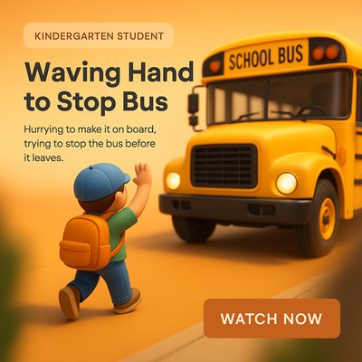 Engaging Illustration of a Child Waving at a School Bus