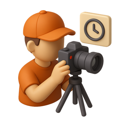 3D Icon of a Photographer in Action with Time-Lapse Element