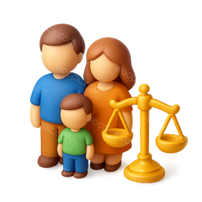 3D Family Icon with Scales of Justice Illustration