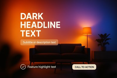 Modern Living Room Scene with Text Overlay for Promotion