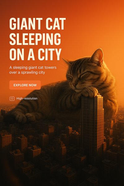 Whimsical Illustration of a Giant Cat Overlooking a Cityscape