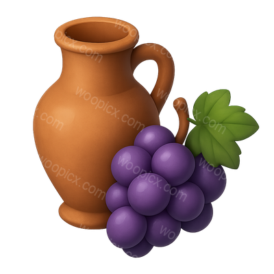 3D Wine Amphora with Grapes Icon Design