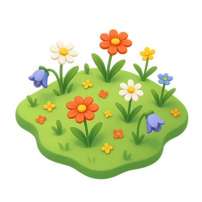 3D Meadow with Colorful Wildflowers in Isometric View