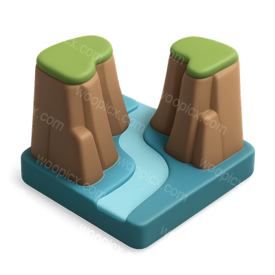 Stylized 3D Fjord Icon with Steep Cliffs and River