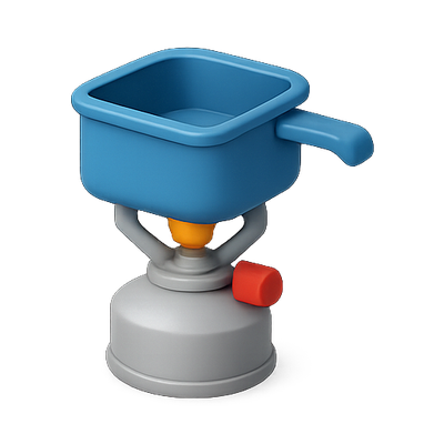 Stylized Camping Stove with Blue Pot