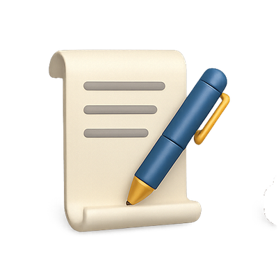 Writing Icon with Scroll and Pen