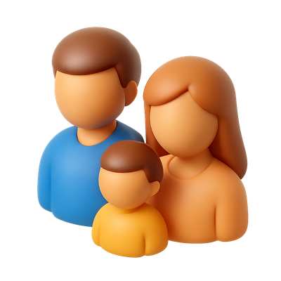3D Family Icon with Child in Isometric View