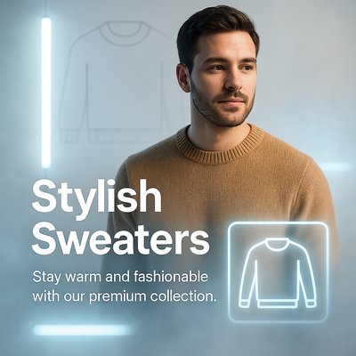 Promotional Fashion Image Featuring Stylish Sweaters