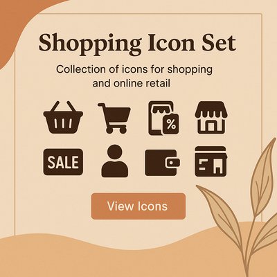 Boho Style Shopping Icon Set for Retail and Online Use