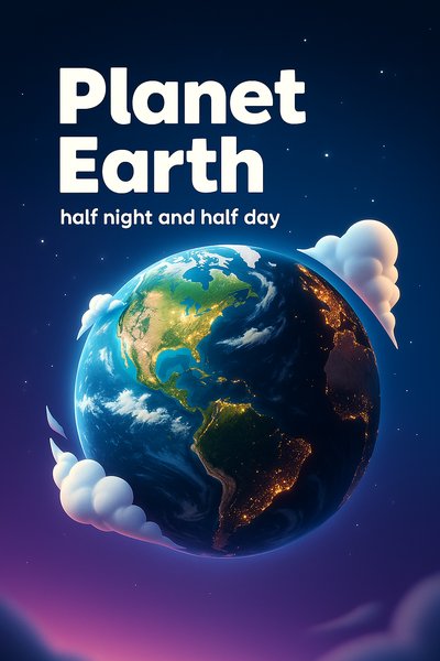 Vibrant 3D Illustration of Earth at Night and Day