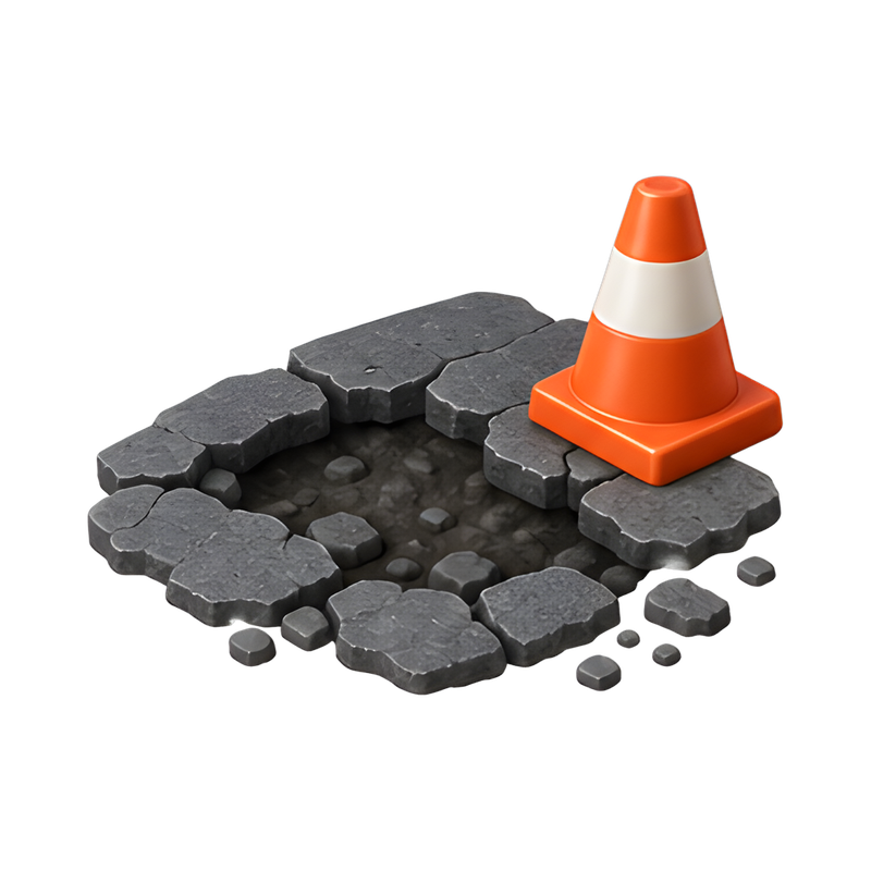 pothole with warning cone