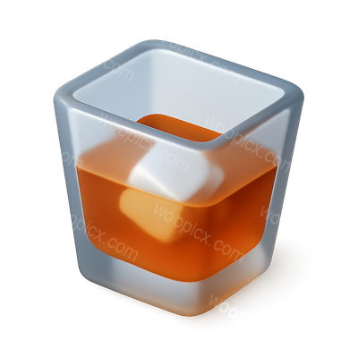 Stylish 3D Bourbon Glass Icon with Isometric View