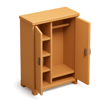 Stylish 3D Wardrobe Icon with Open Doors
