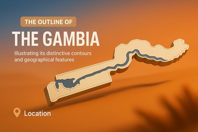 Geographical Illustration of The Gambia with Distinctive Contours