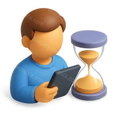 3D Icon of Person with Tablet and Hourglass