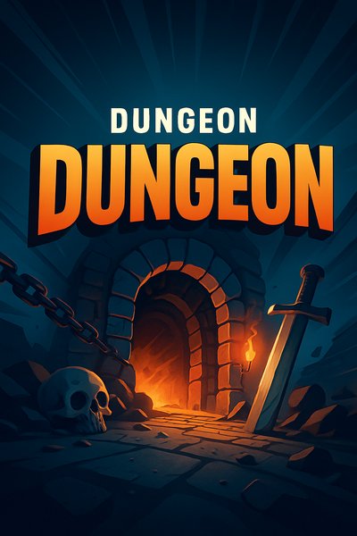 Dynamic Dungeon Scene with Bold Typography and Dramatic Lighting