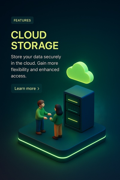 Neon-Themed 3D Scene Highlighting Cloud Storage Features