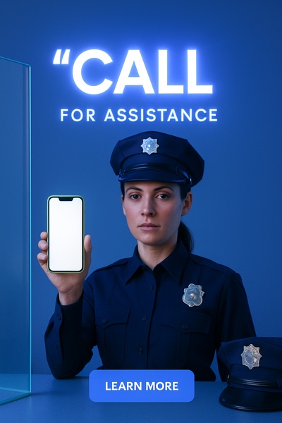 Police Officer Holding a Glowing Phone in a Stylish Scene