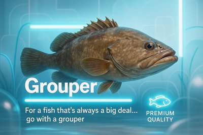 Realistic Illustration of a Grouper Fish with Promotional Text