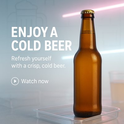 Promotional Beverage Advertisement Featuring a Cold Beer Bottle