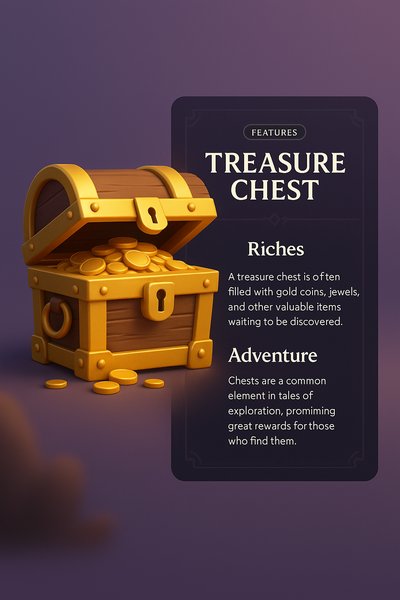 3D Treasure Chest with Riches and Adventure Features