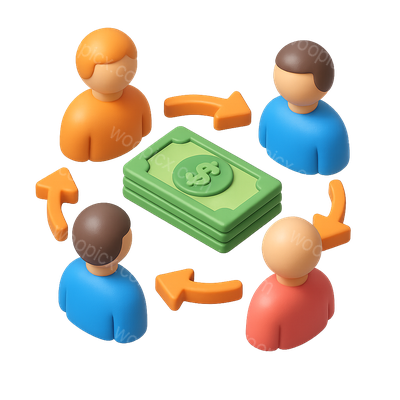 Colorful 3D Money Exchange Icon with Participants