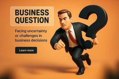 Dynamic Business Question Graphic with Character Illustration