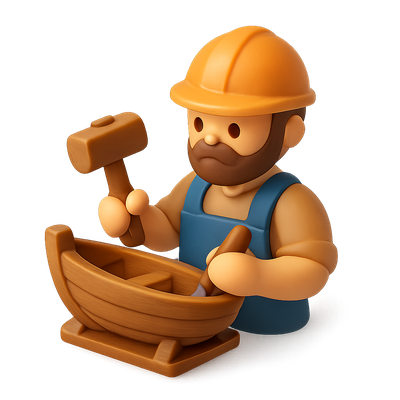 3D Icon of a Shipwright Building a Boat