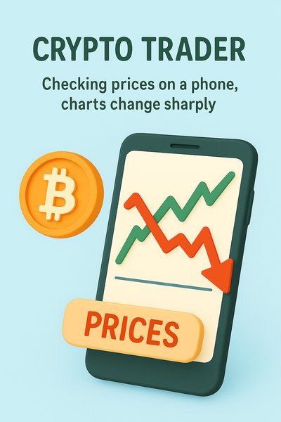 Digital Illustration of a Crypto Trader with Price Trends