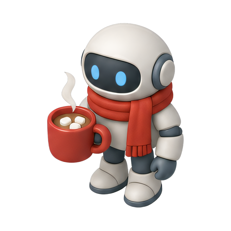 cozy robot with hot cocoa