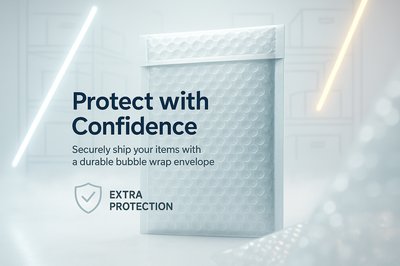 Promotional Graphic for Bubble Wrap Envelope with Protective Messaging