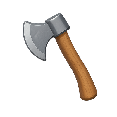 Stylized 3D Axe Icon with Metal Blade and Wooden Handle
