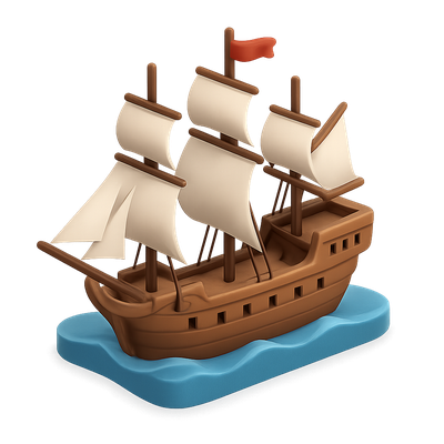 Stylized 3D Icon of a War Frigate on Water