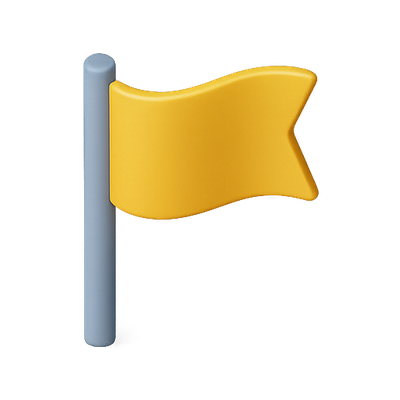 3D Yellow Flag Icon on a Pole