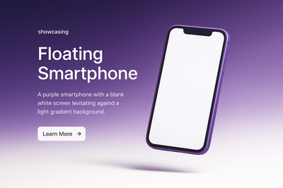 Floating Purple Smartphone Against Gradient Background