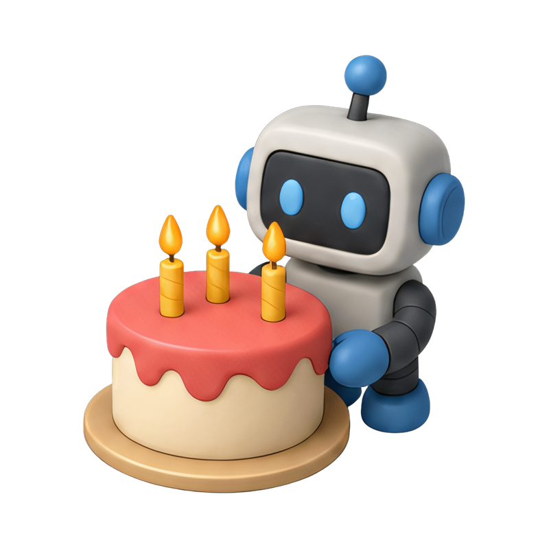 robot celebrating with cake