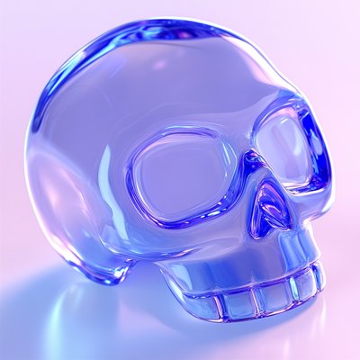 Stylized Glass Skull Sculpture with Soft Lighting