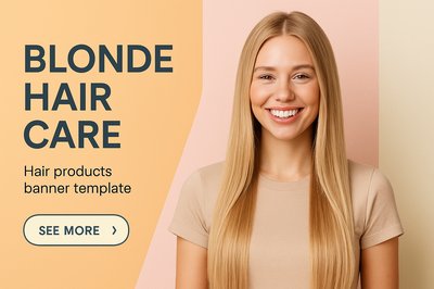 Blonde Hair Care Products Banner Template with Young Woman