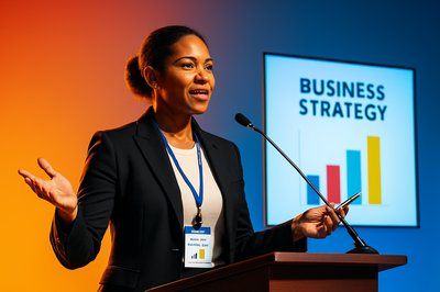 Confident Businesswoman Delivering a Corporate Presentation