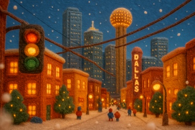 Charming Winter Scene of Downtown Dallas with Festive Atmosphere